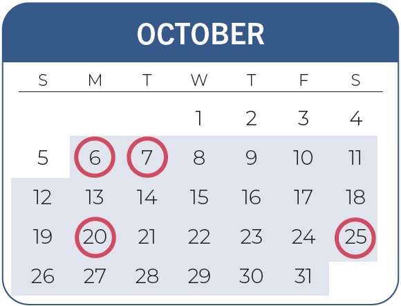 Calendar of the month of October