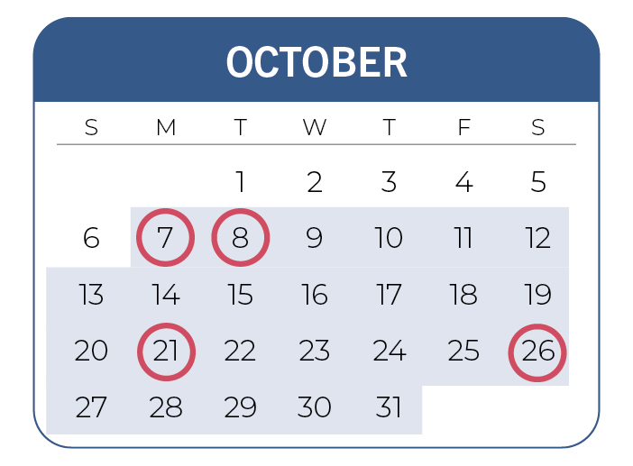 Calendar of the month of October